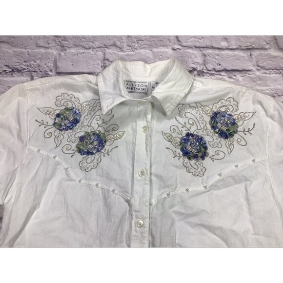 Allyson Whitmore Womens Vintage Embellished Button Front Shirt Size Medium - Picture 2 of 6